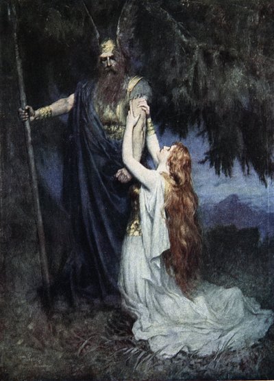 Brunhilde ajoelhou-se a seus pés, de "As Histórias das Óperas de Wagner", de J. Walker McSpadden (1874-1960), 1905 de Ferdinand Leeke